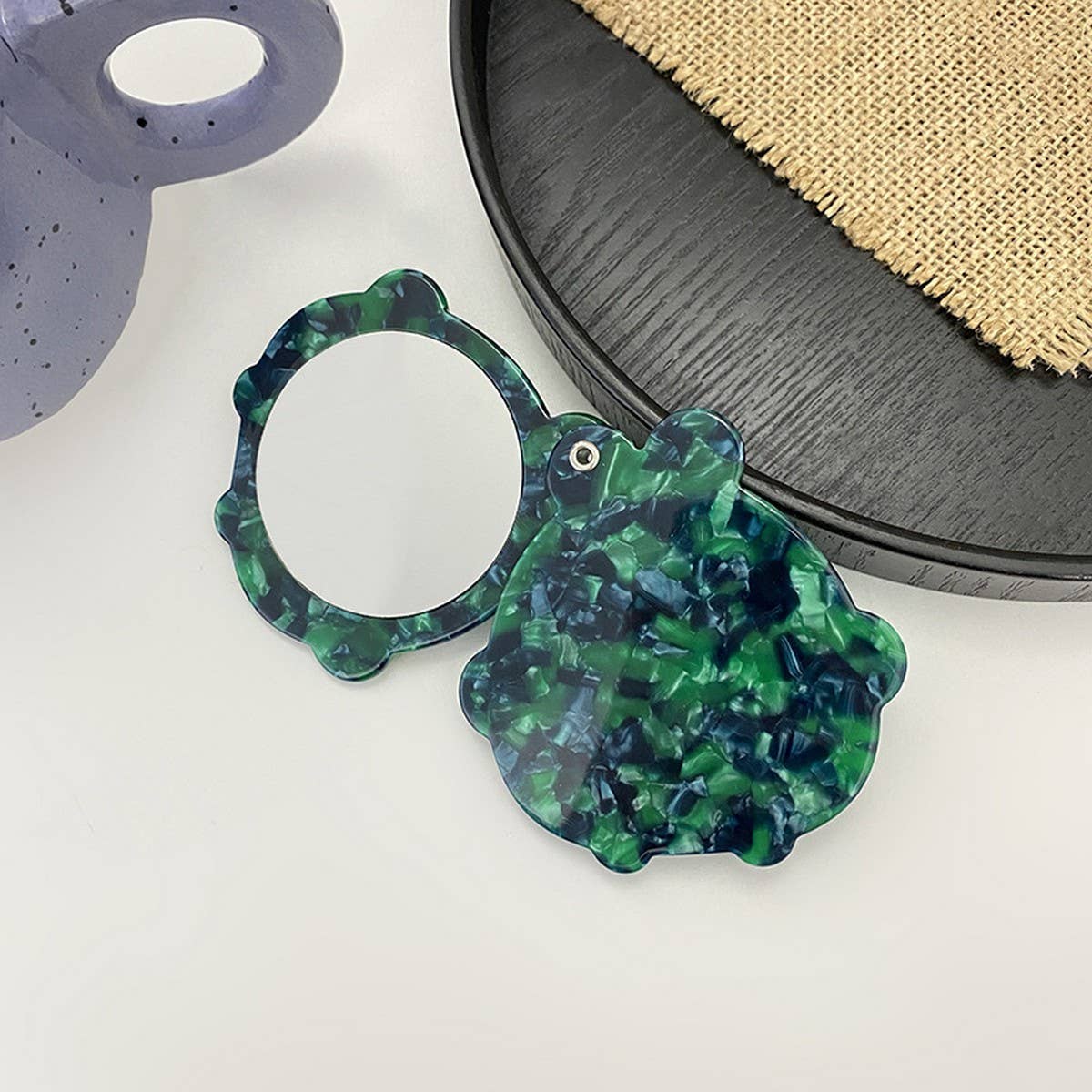 Vintage Acetate Geometric Compact Makeup Mirror