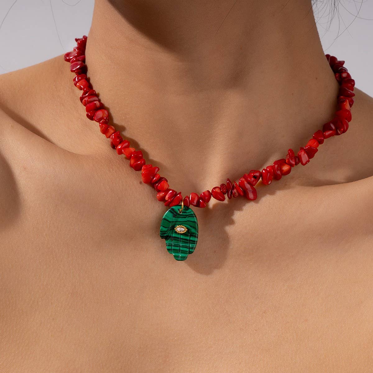 Lapis Tiger Eye Fatima Hand Beaded Necklace_CWMM7533