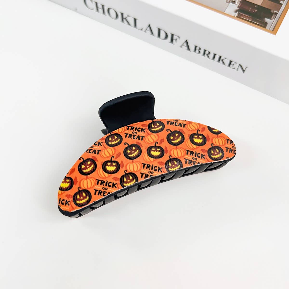 Gothic Halloween Claw Clip, Pumpkin & Ghost Design_CWAHA1443