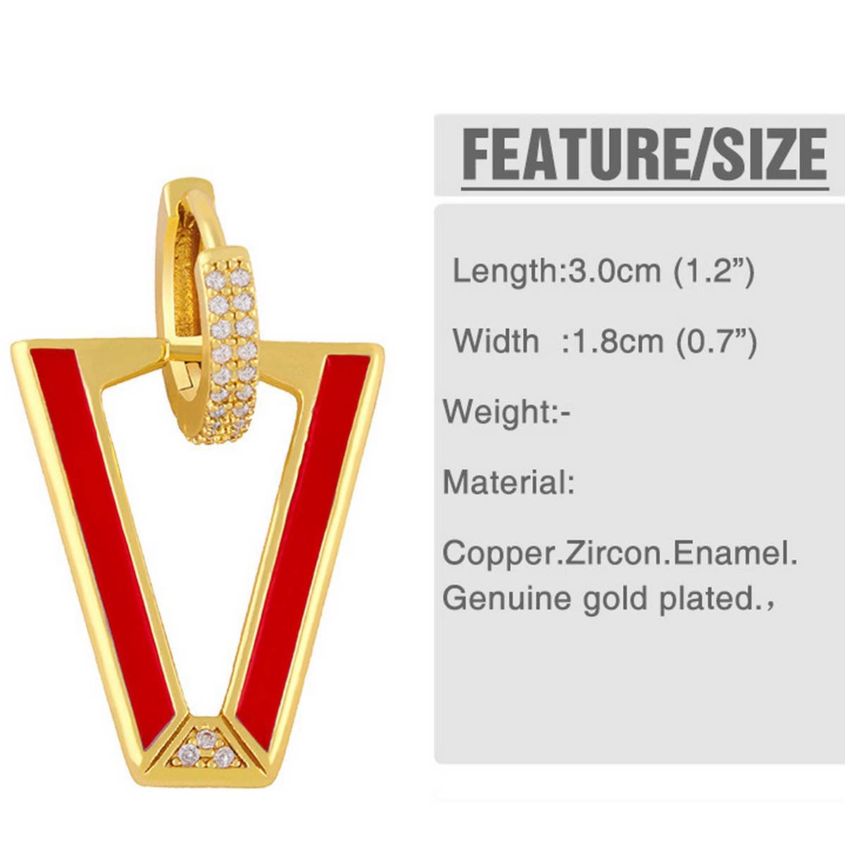 COLORFUL ZIRCON INVERTED TRIANGLE V SHAPED EARRING
