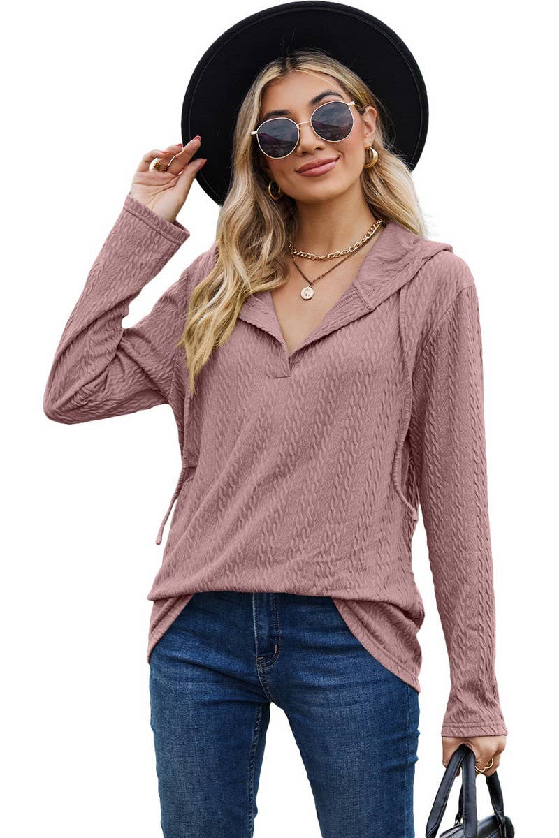 CWOHOL1097_SOLID COLOR HOODED LOOSE LONG-SLEEVED SWEATSHIRT