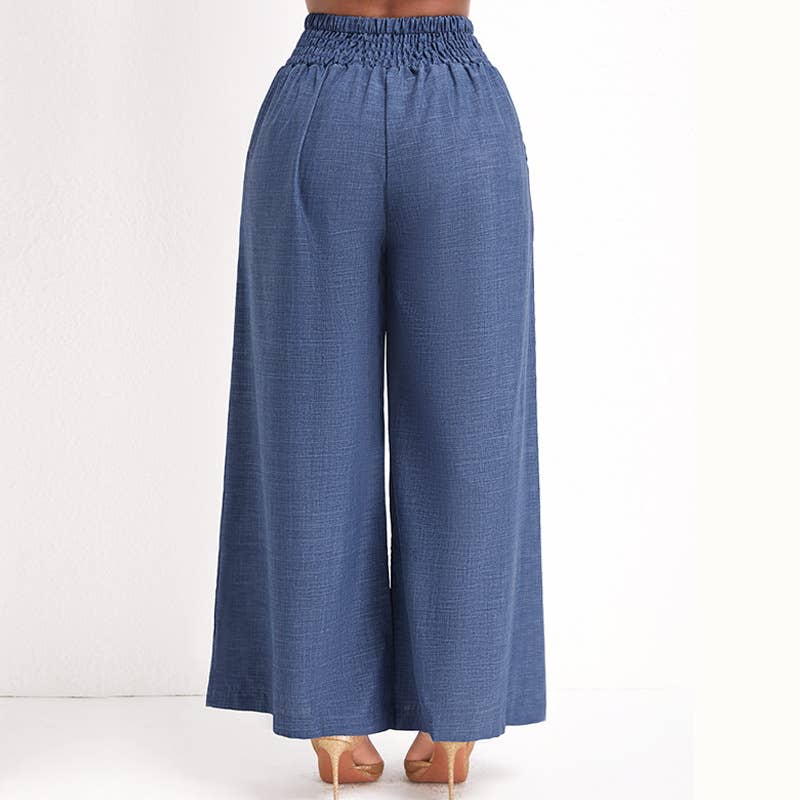 High-waisted imitation denim casual wide-leg pants