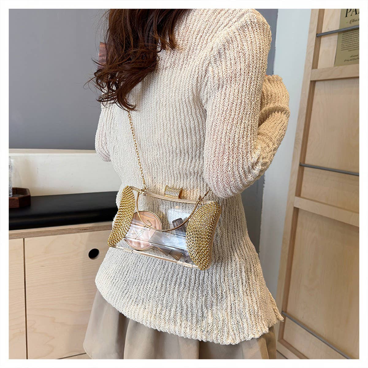 CELEBRITY EVENING BAG DIAMOND CHAIN CLUTCH_CWAB3255