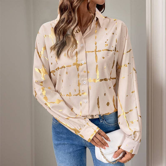 Lapel gold-embossed printed shirt