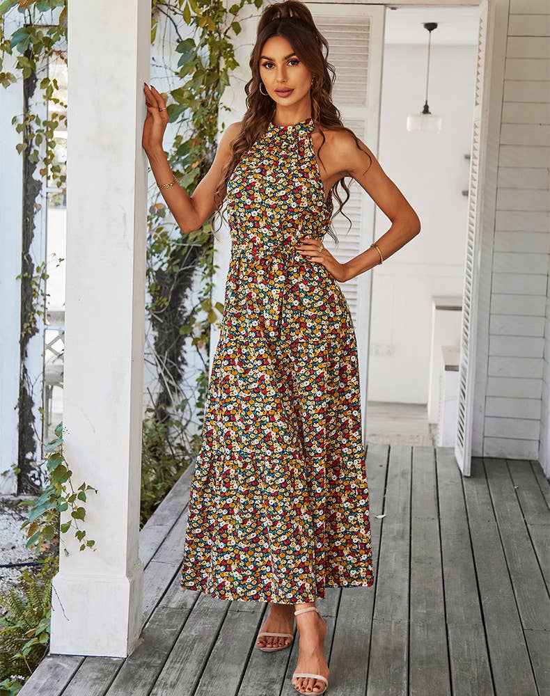 NECKLINE FLORAL HEMLINE DRESS