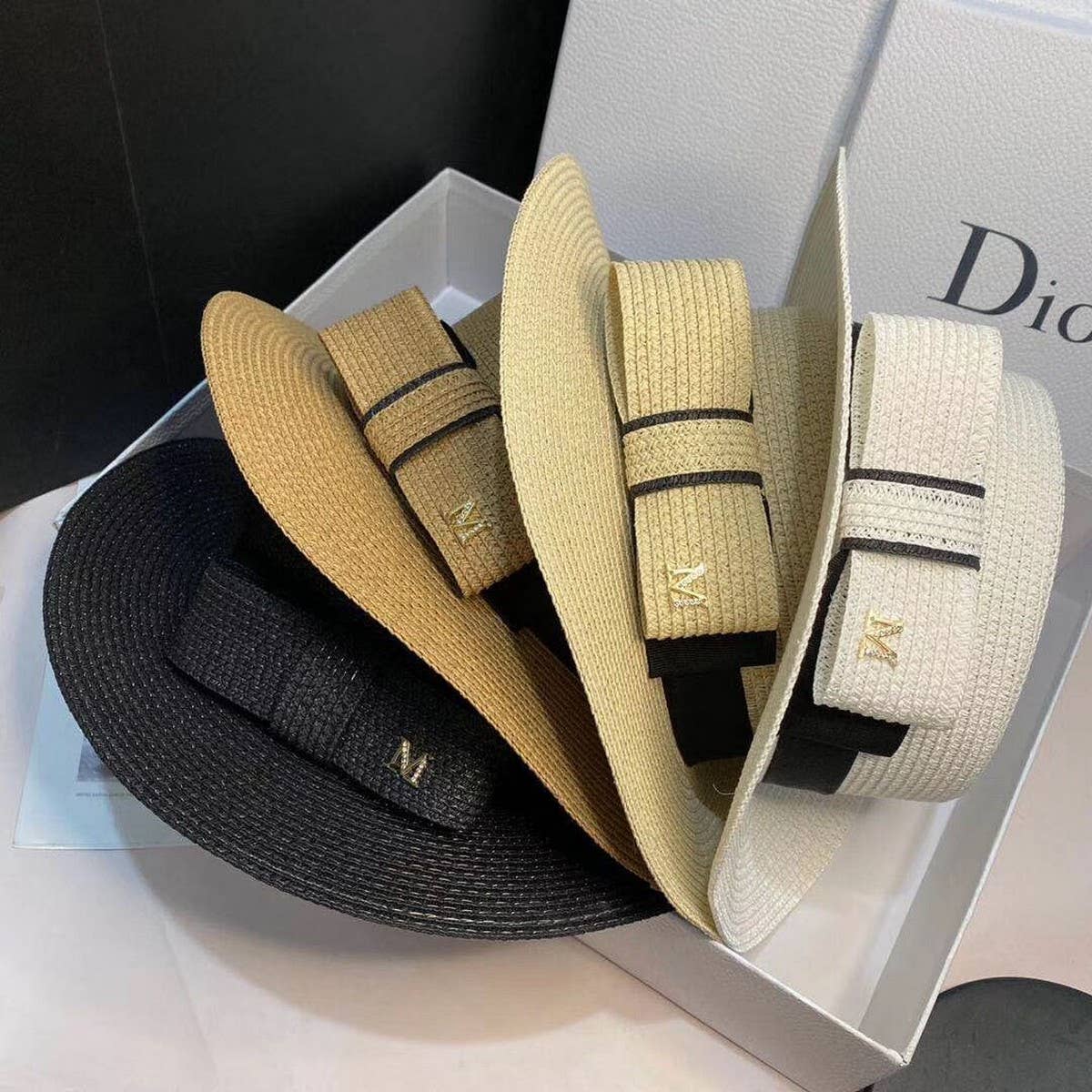 FEDORA STRAW HAT  SIMPLE BOW FLAT TOP ELEGANT WOMEN_CWAH1155