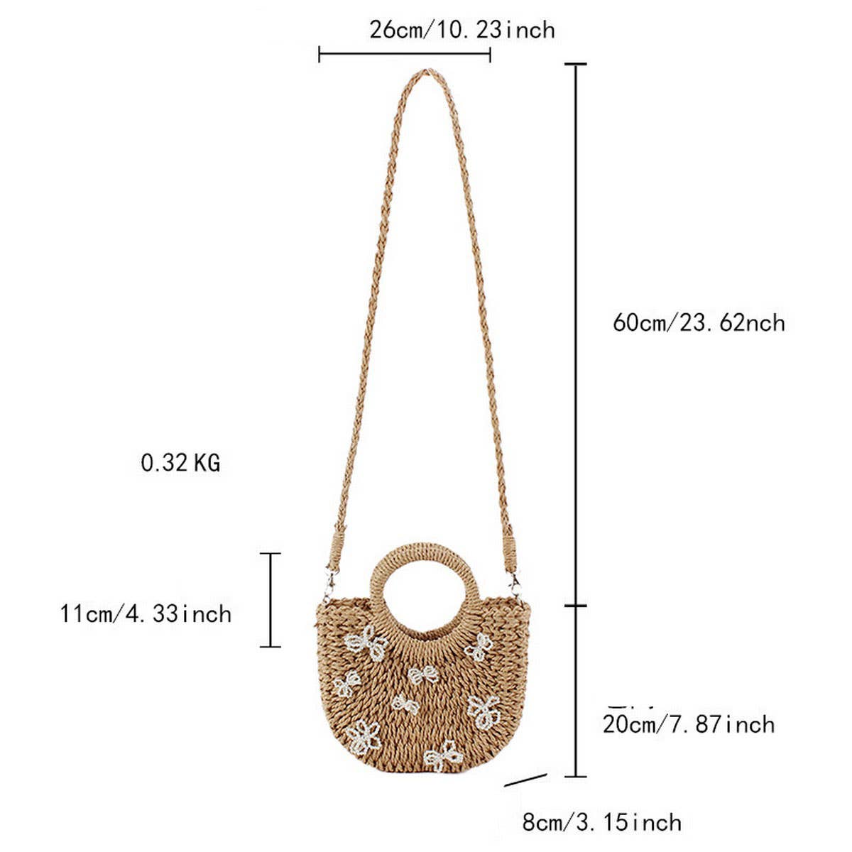BOW KNOT SEMICIRCLE PAPER ROPE STRAW BAG_CWAB4718