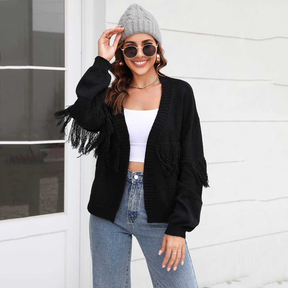 KNIT CARDIGAN FRINGE SWEATER CARDIGAN FOR WOMEN