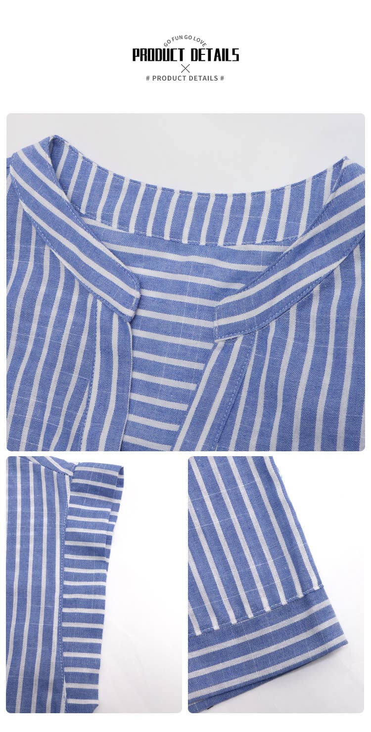 PINSTRIPE LACE-UP SHORT-SLEEVED JUMPSUIT