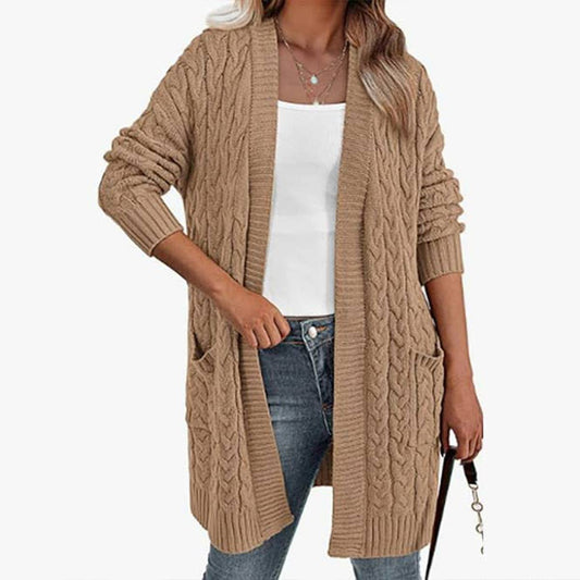 SOLID COLOR TWIST KNIT V-NECK CARDIGAN