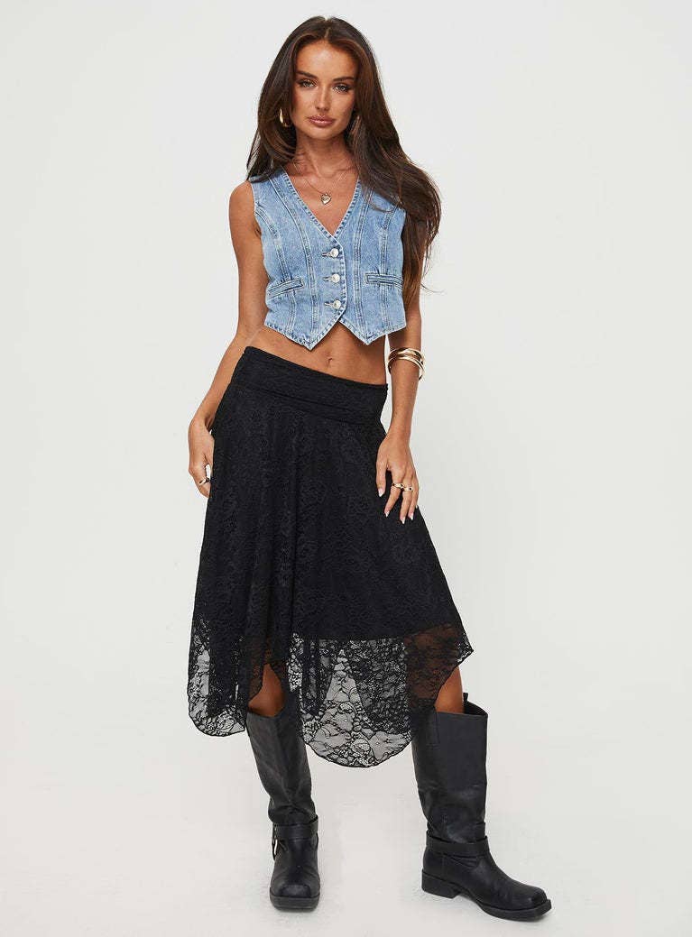 Asymmetrical hem mid-length lace skirt