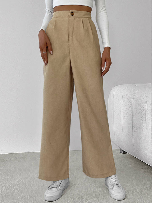 Simple corduroy high-waisted wide-leg pants
