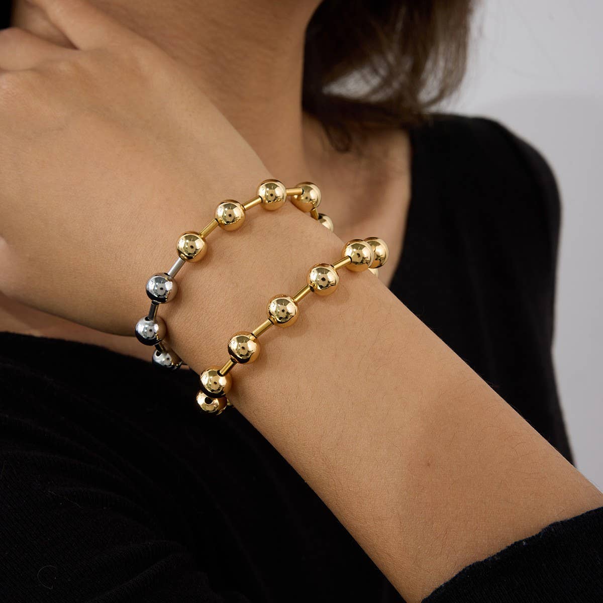 Minimalist 18K Gold Silver Steel Bead Bracelet