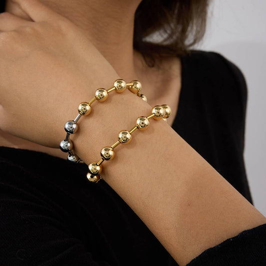 Minimalist 18K Gold Silver Steel Bead Bracelet