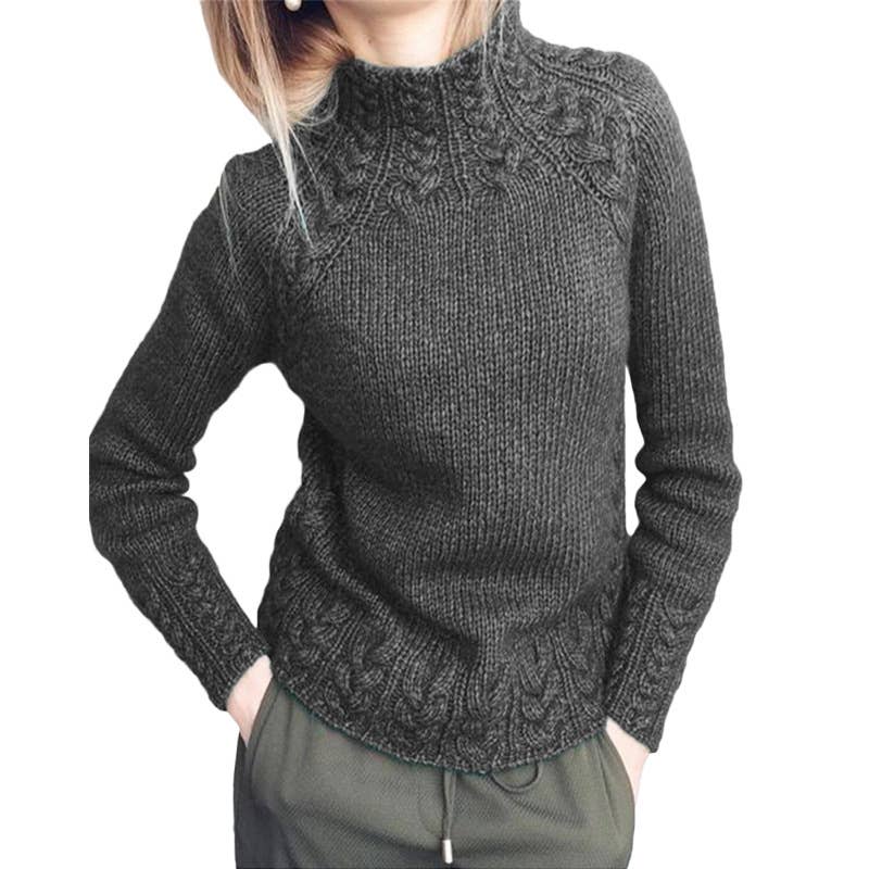 SOLID COLOR LINEN PATTERN HALF TURTLENECK SWEATER