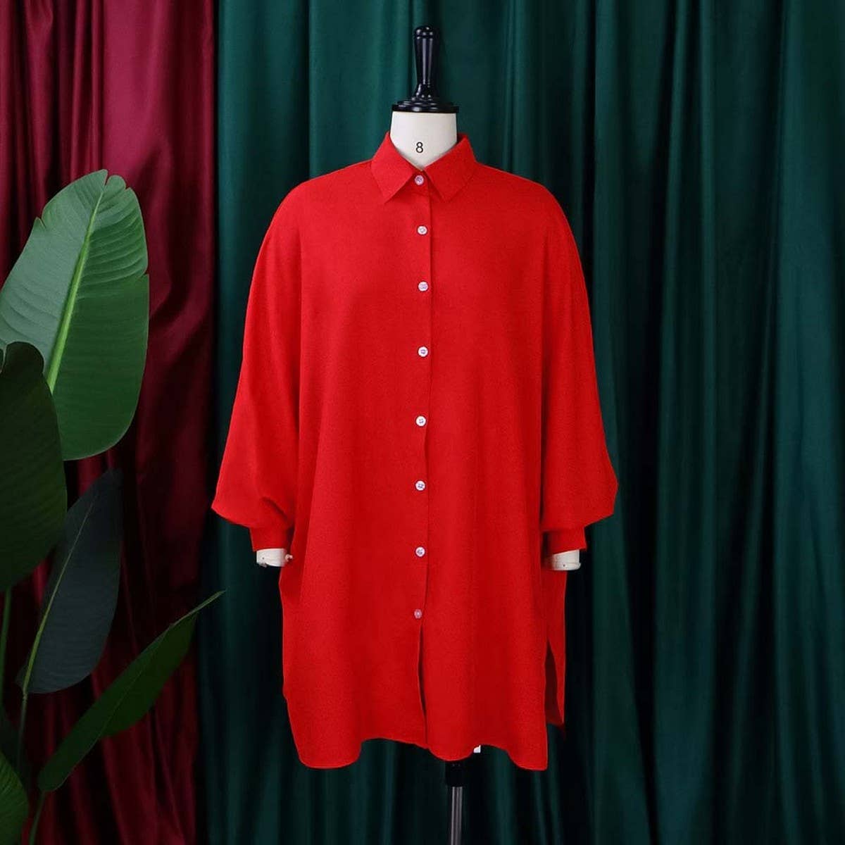 LOOSE LAPEL SOLID COLOR OVERSIZED SHIRT DRESS