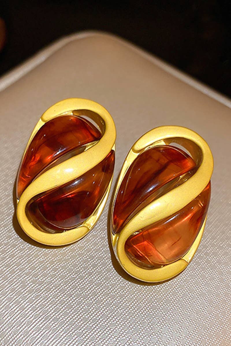 FASHION RESIN OVAL GEOMETRY SILVER NEEDLE EARRINGS_CWAJE0427