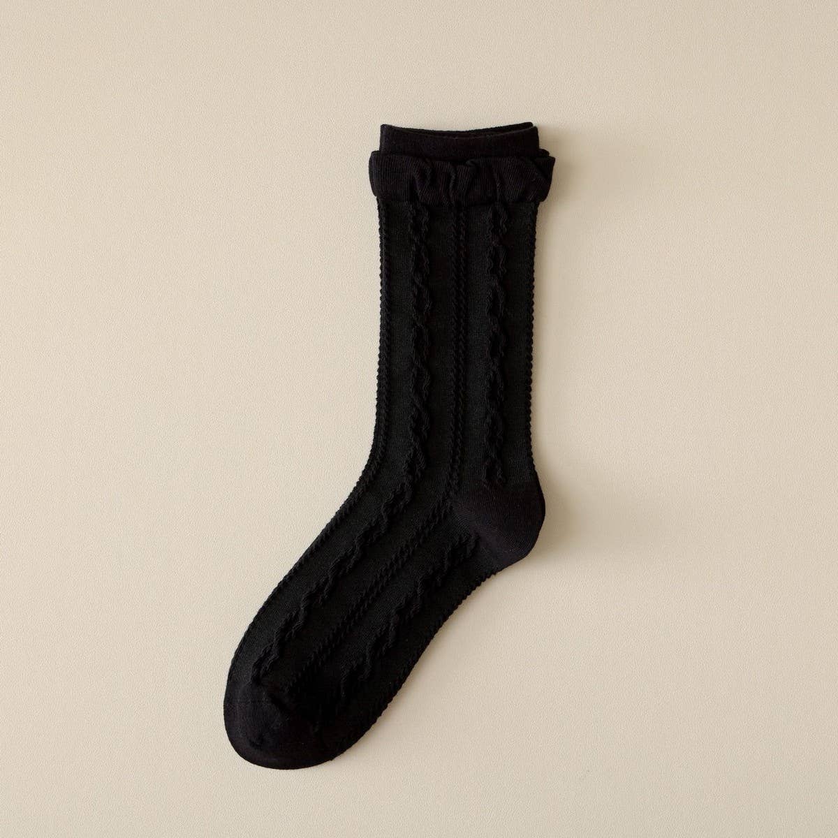 Ruffle Spiral Texture Crew Socks For Womens