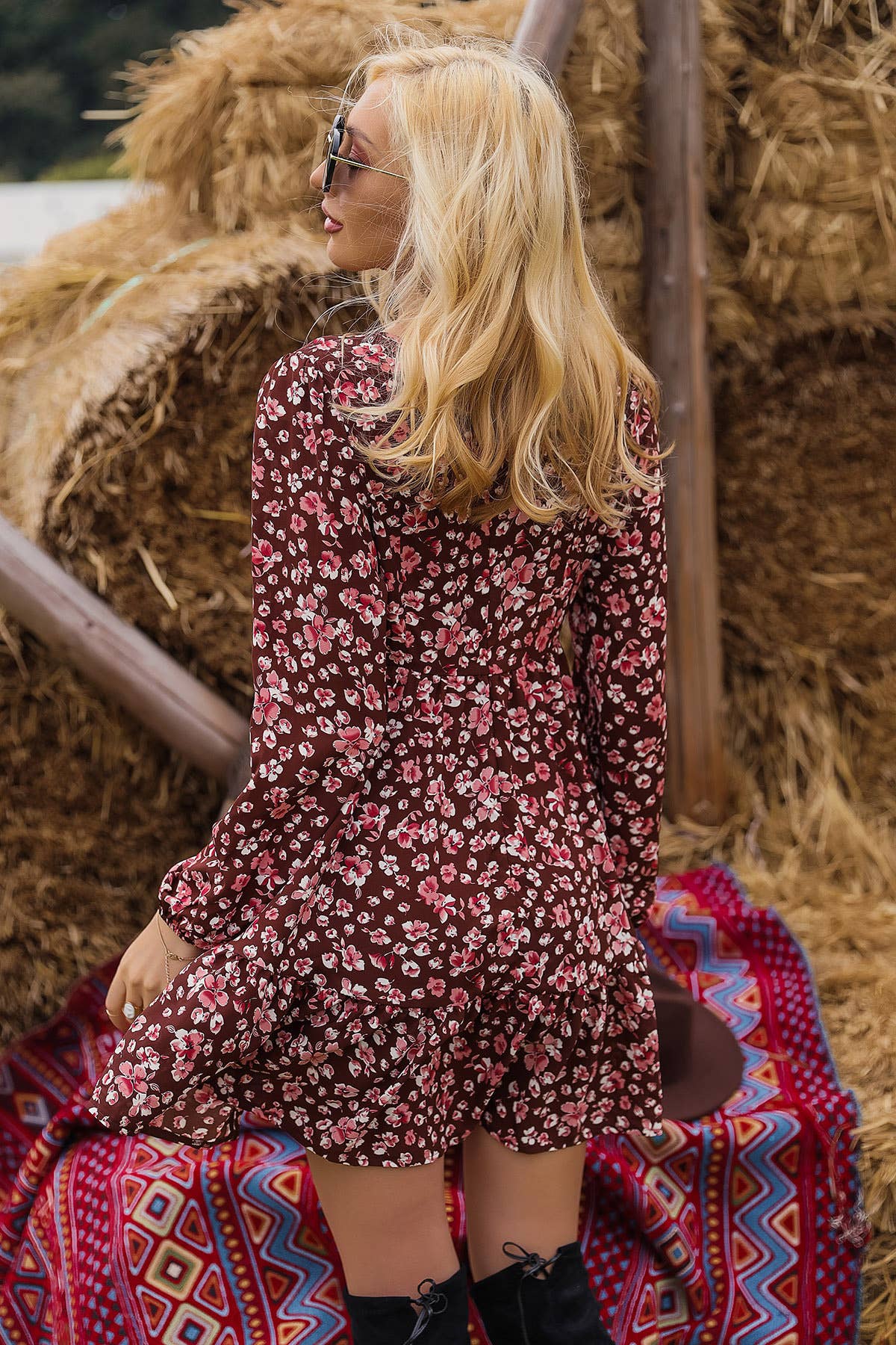 STYLE DEEP V-NECK PRINTED LONG DRESS