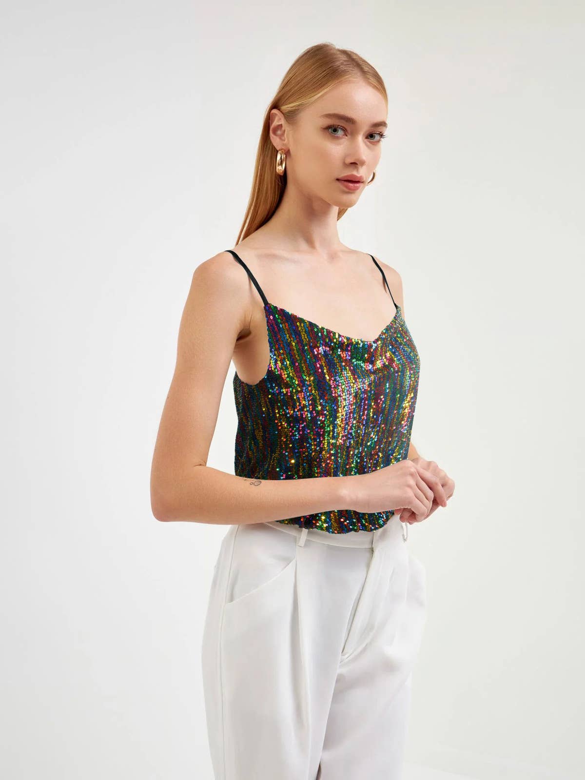 V-neck casual sequined bead strappy vest