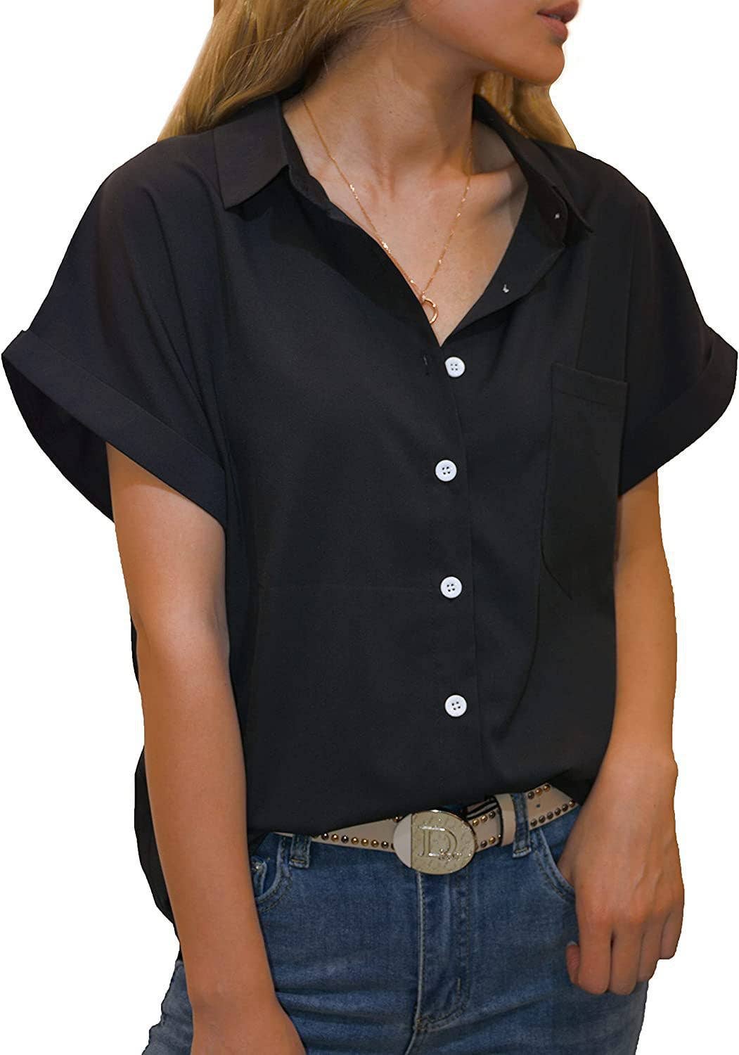 V-NECK BUTTON-DOWN SHIRT TOP