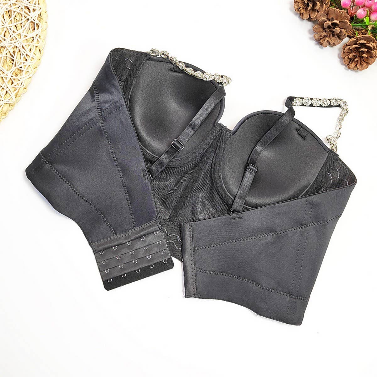 HIGH-END HERRINGBONE BRA WITH RHINESTONE WAIST