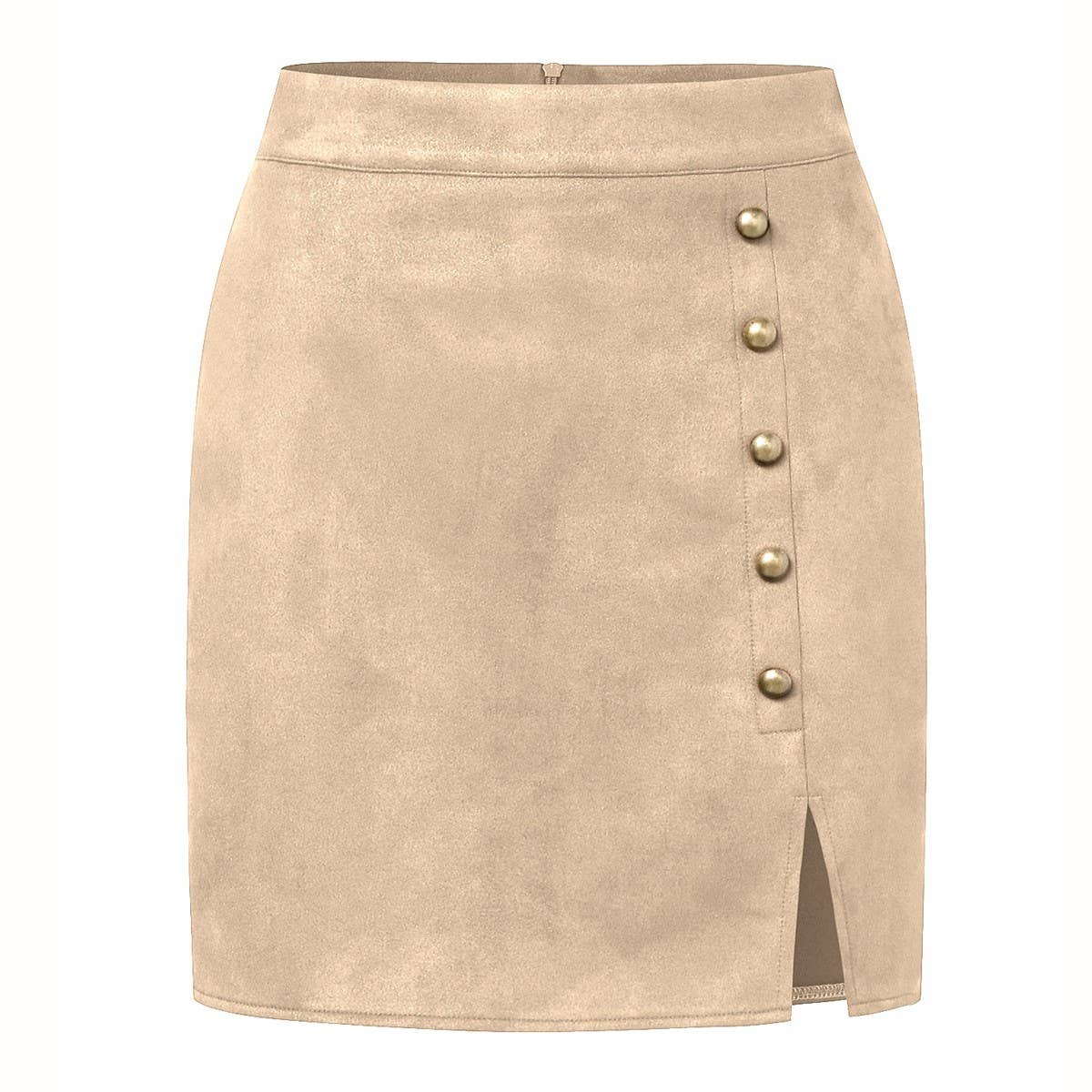 SOLID COLOR SUEDE SKIRT METAL BUTTON HIP SKIRT_CWAB4807