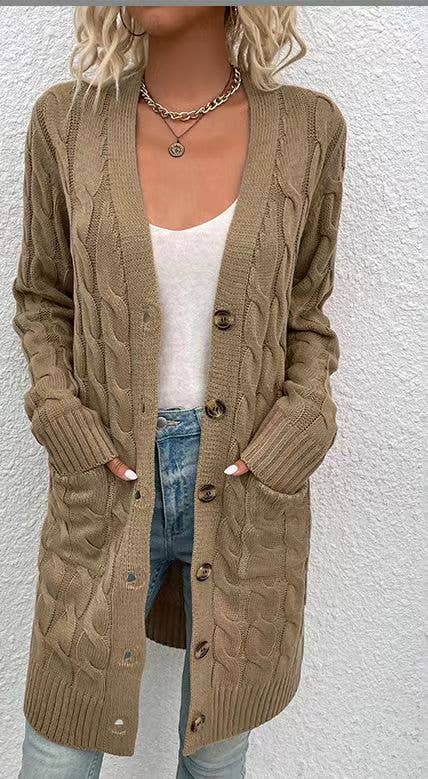 SINGLE-BREASTED TWIST SOLID COLOR LONG CARDIGAN