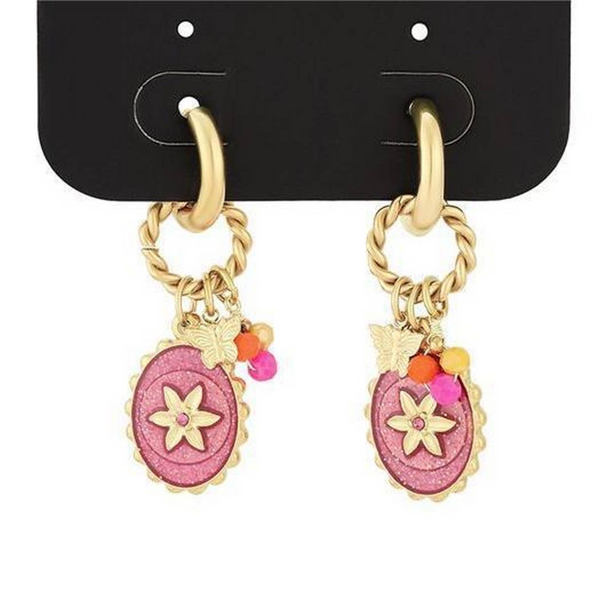 Fashion Pink Flower Round Stainless Steel Studs_CWAJE4989