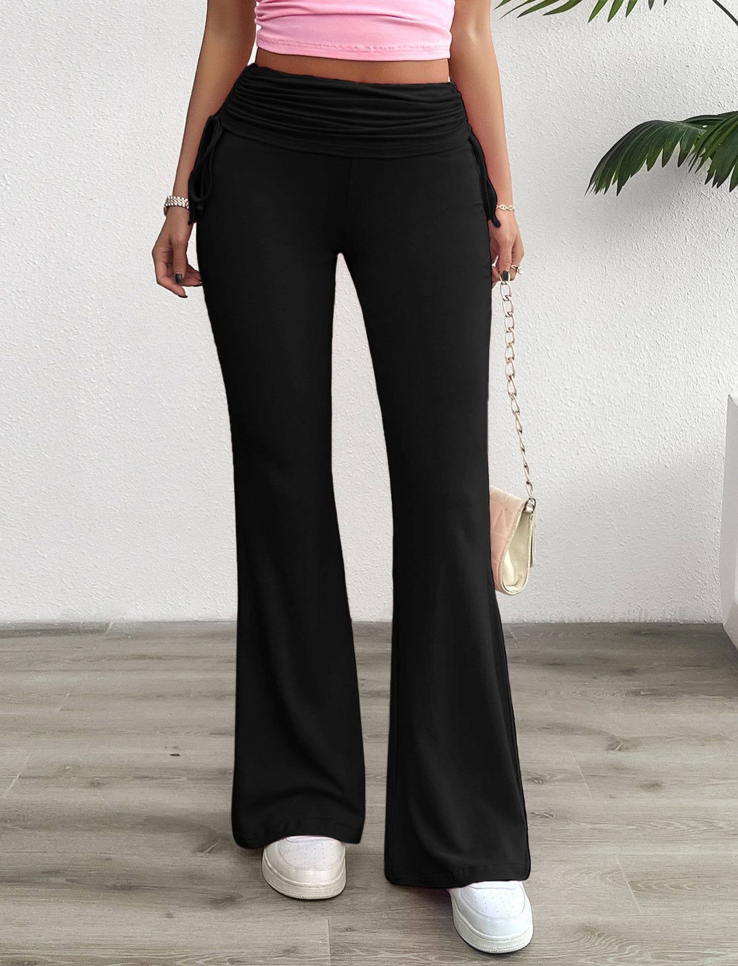 COMFORTABLE CASUAL SOLID COLOR SLIM PLEATED PANTS