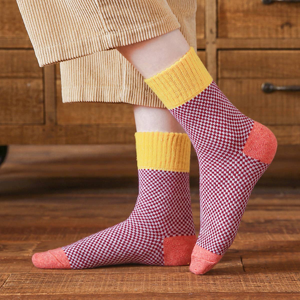 5 PAIRS PER PACK THICKENED PLAID SOCKS_CWMS0692