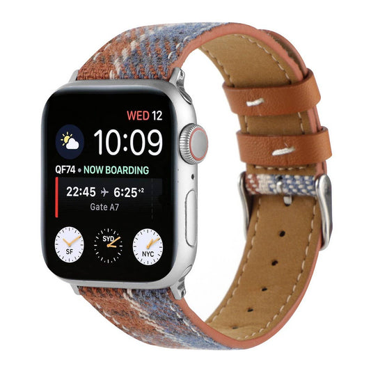 IWATCH8-1 PLUSH CHECKERED LEATHER STRAP