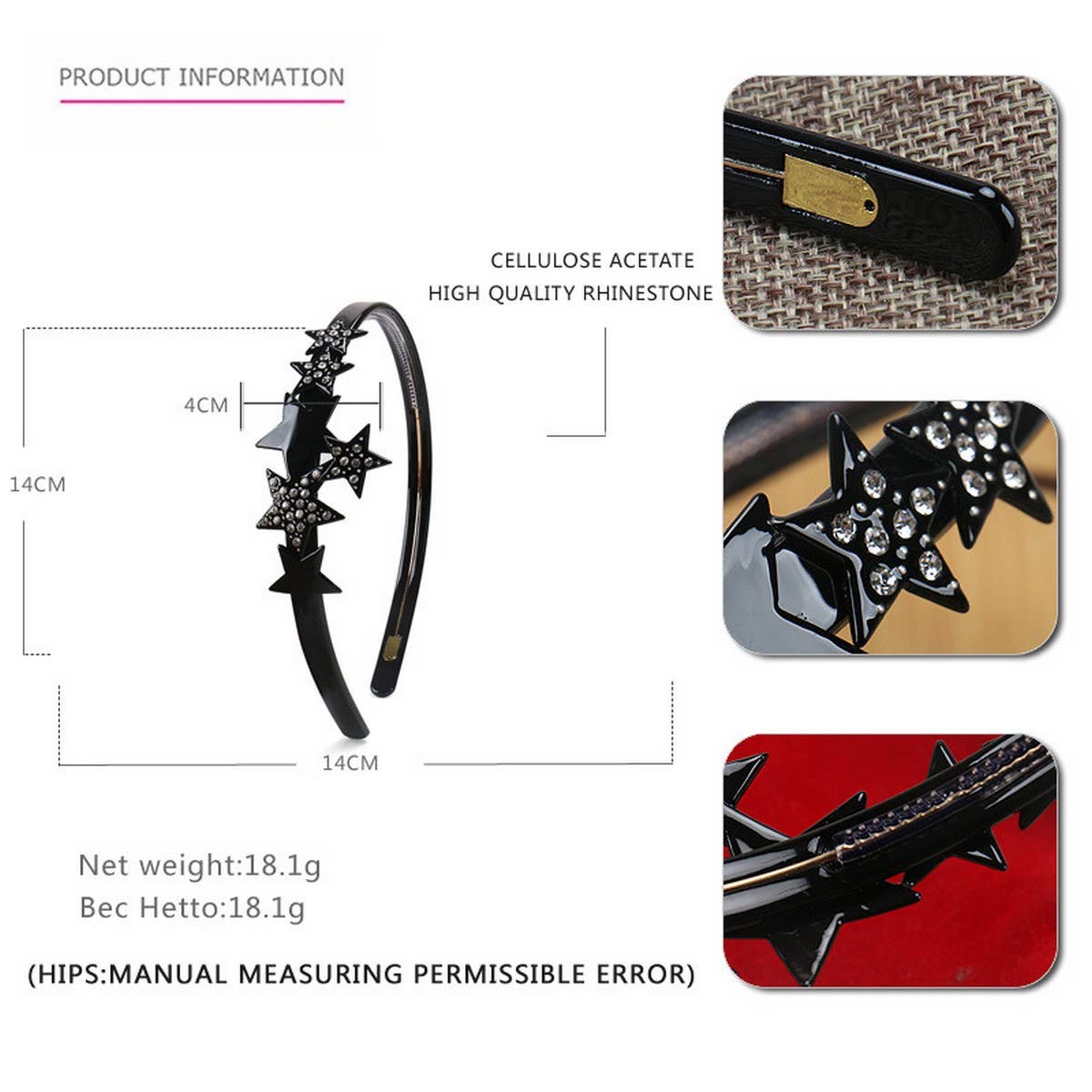 ACETATE FIVE-POINTED STAR DIAMOND HEADBAND_CWAHA4357