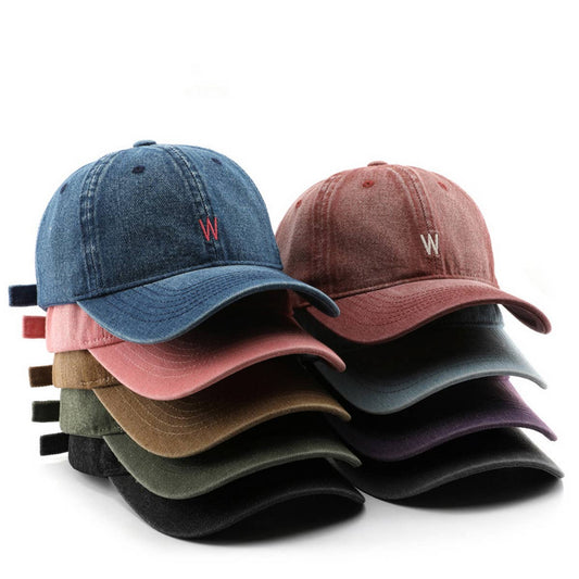 CWAH3213_VINTAGE DENIM LETTER EMBROIDERY BASEBALL CAP