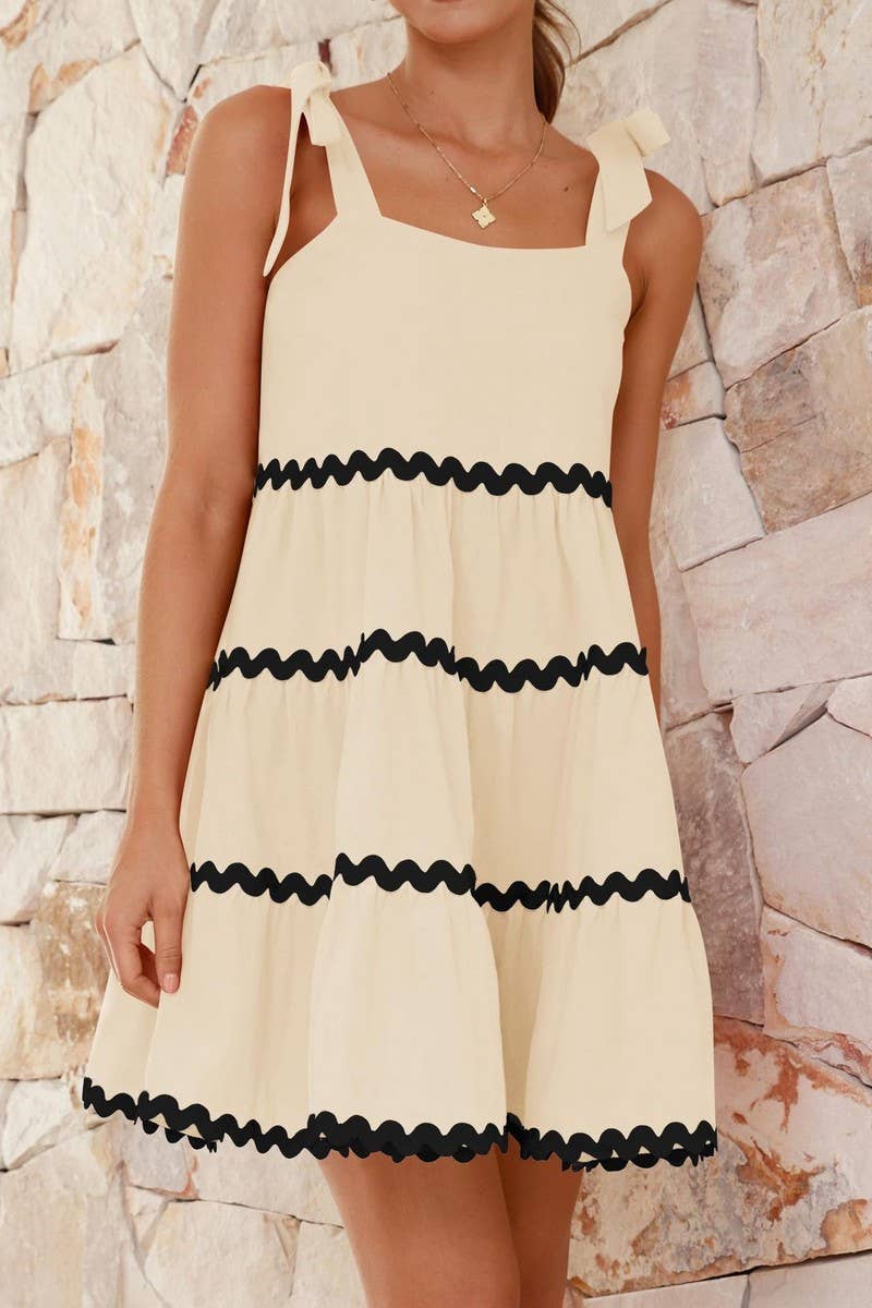 CWDHL1091_SUMMER STRAP PLEATED BACKLESS A-LINE DRESS