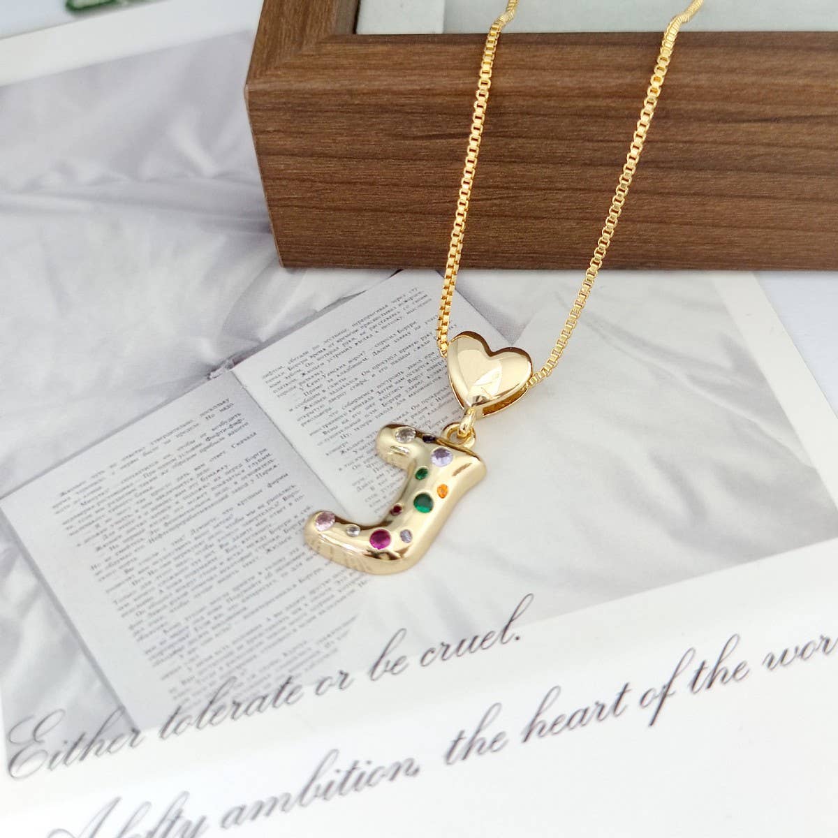 Colorful Zirconia Heart Letter Pendant Necklace