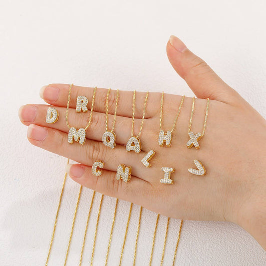 Tiny Zirconia Pendant 26 Letters Necklace