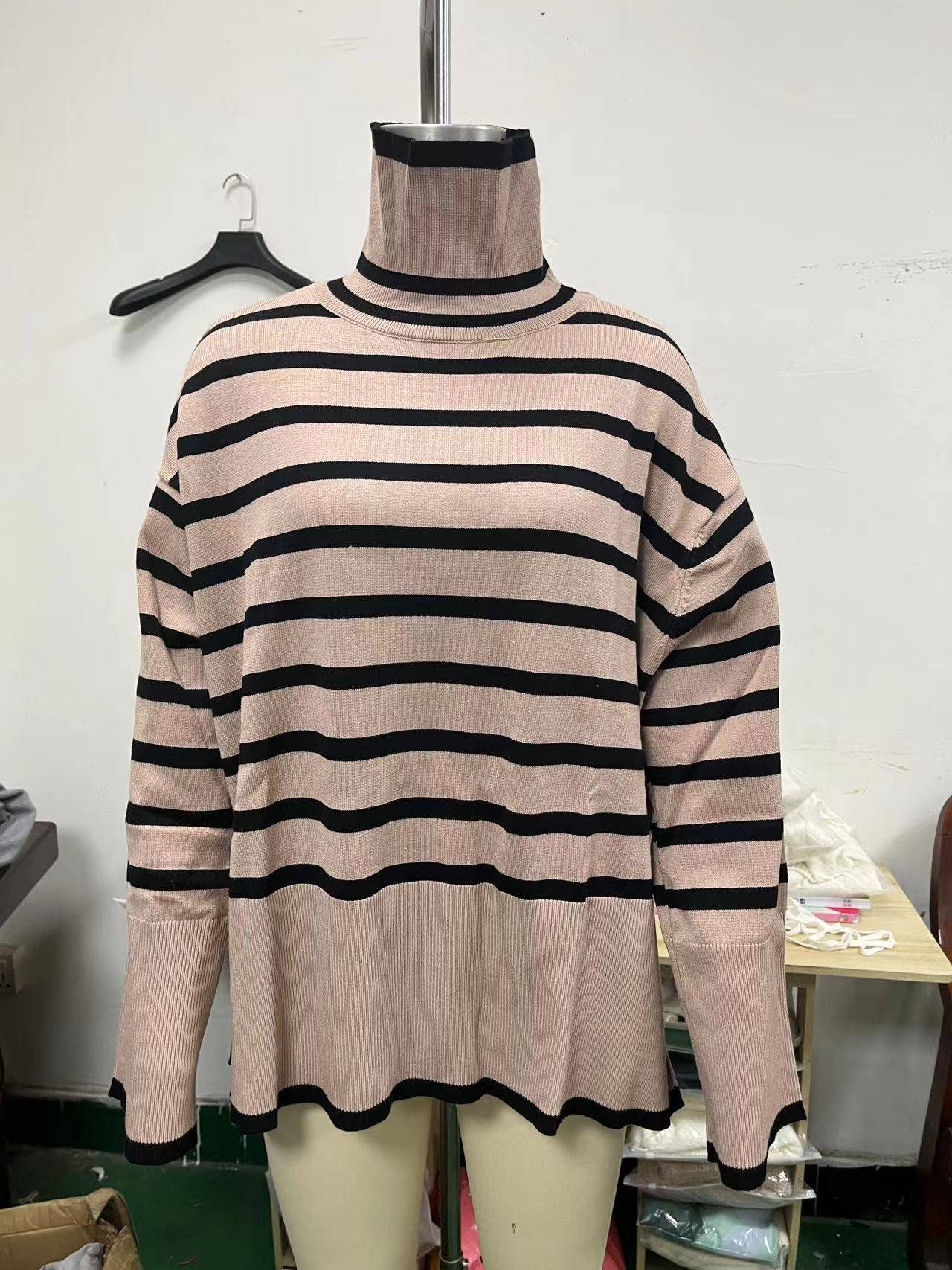 SLOUCHY STRIPED SWEATER WITH THICK TURTLENECK