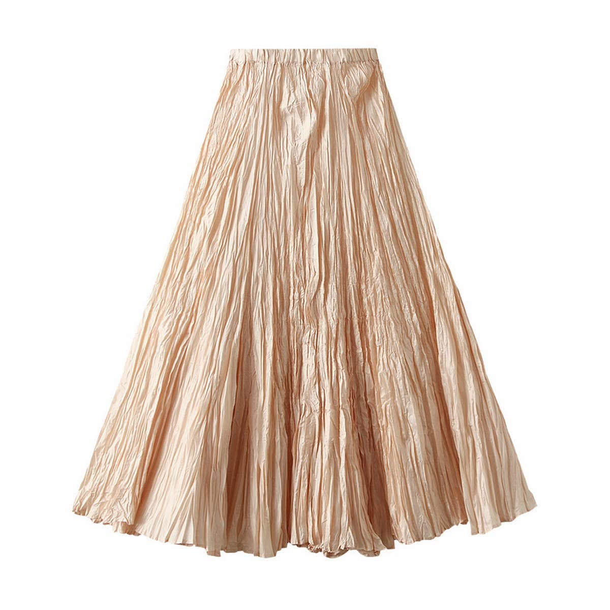 Loose Pleated A-Line Flared Casual Midi Skirt
