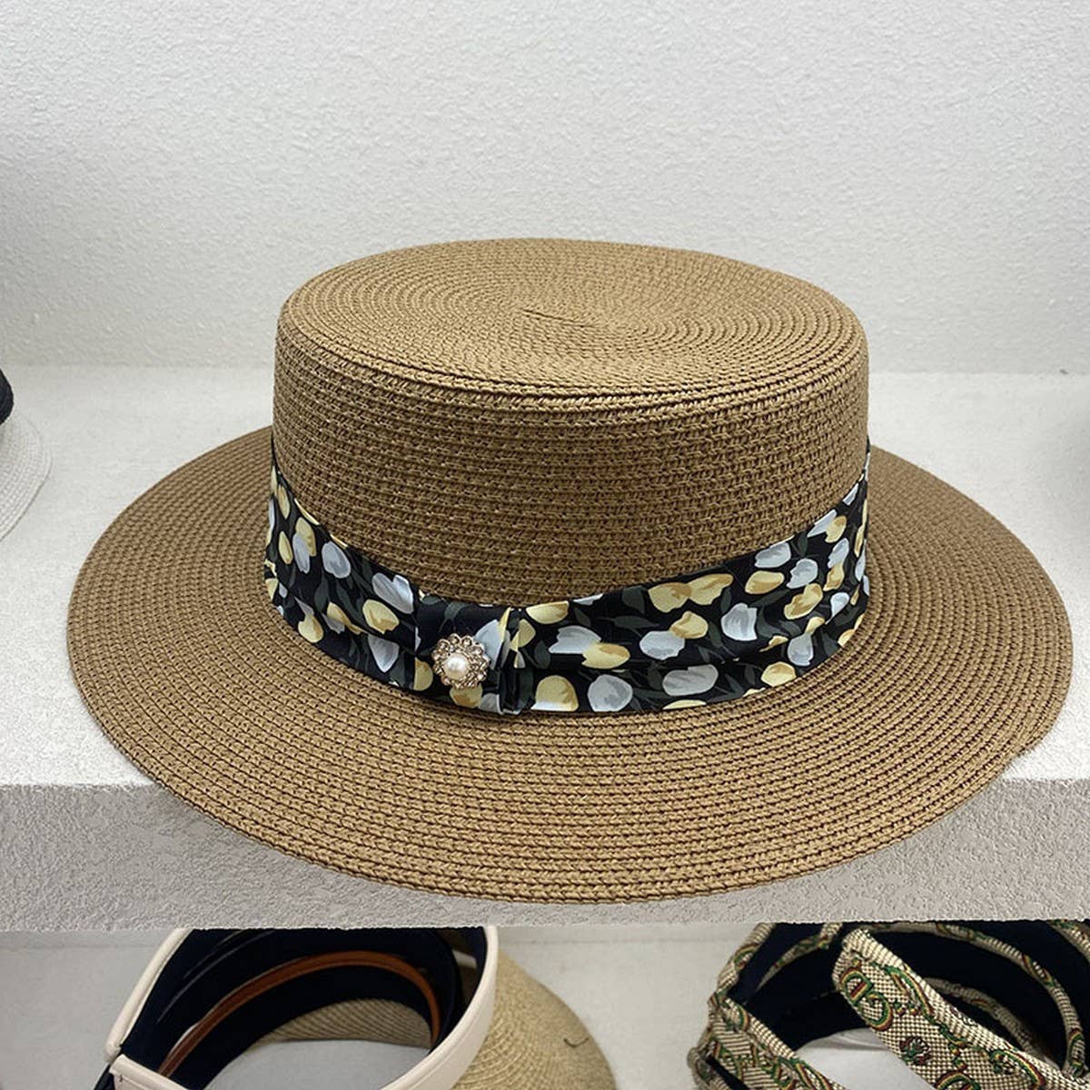 New summer floral flat top sun hat for women_CWAH3573