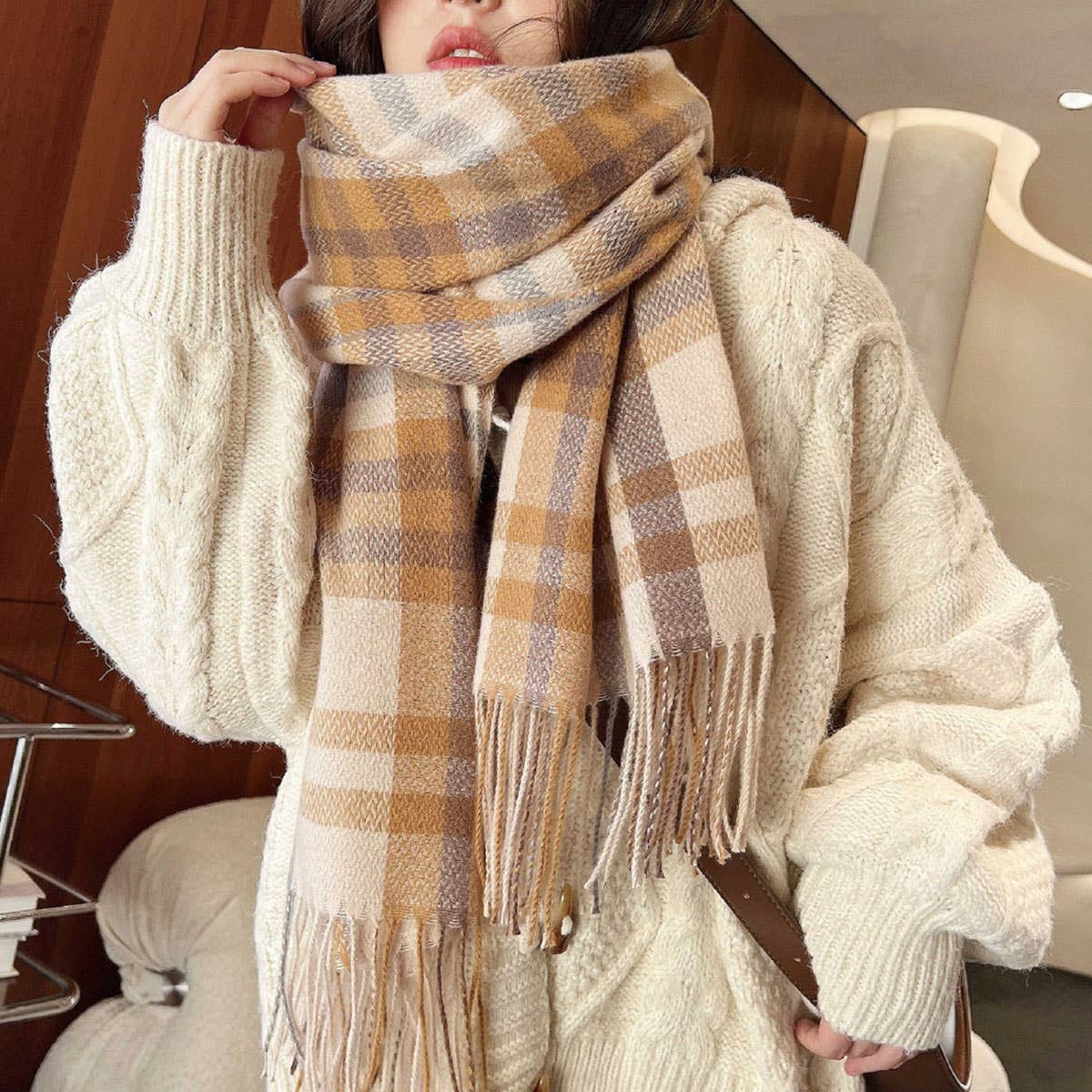 Thick Plaid Shawl Scarf ? Soft Warm Wrap for Women