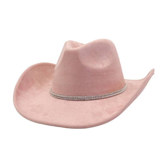 Suede Denim Cowboy Fedora Hat Western Ethnic Style_CWAH04394