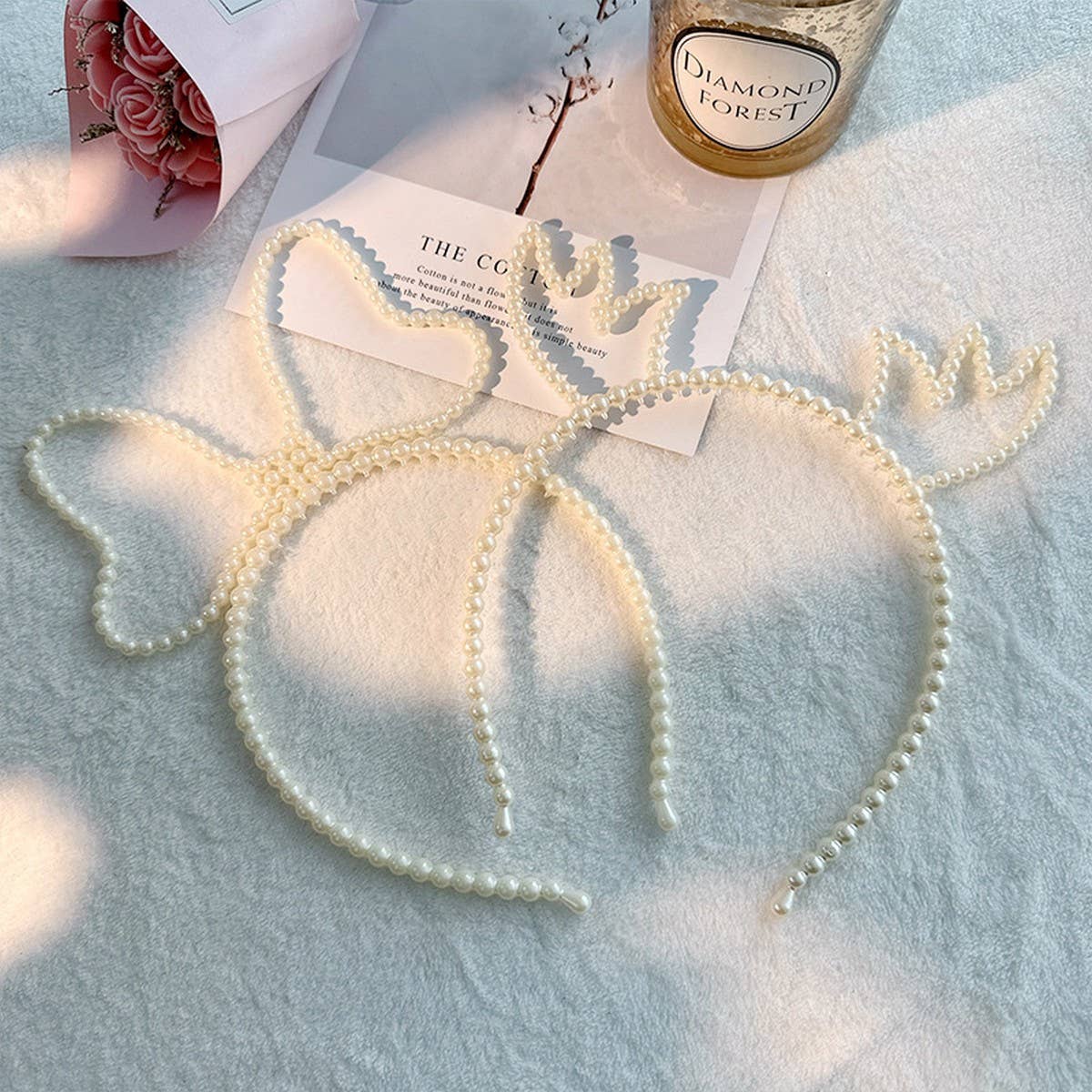 Vintage Pearl Antler Bow Headband for Girls