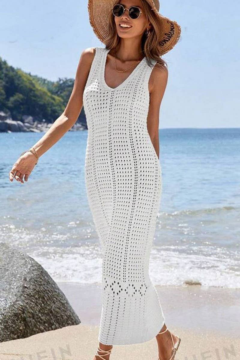 CWDMD4741_KNIT HOLLOW LONG TANK BIKINI COVER UP DRESS