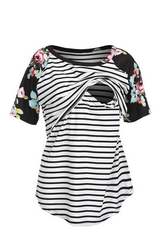 Cwtbls1438_Multifunctional Striped Stitching Nursing Clothes