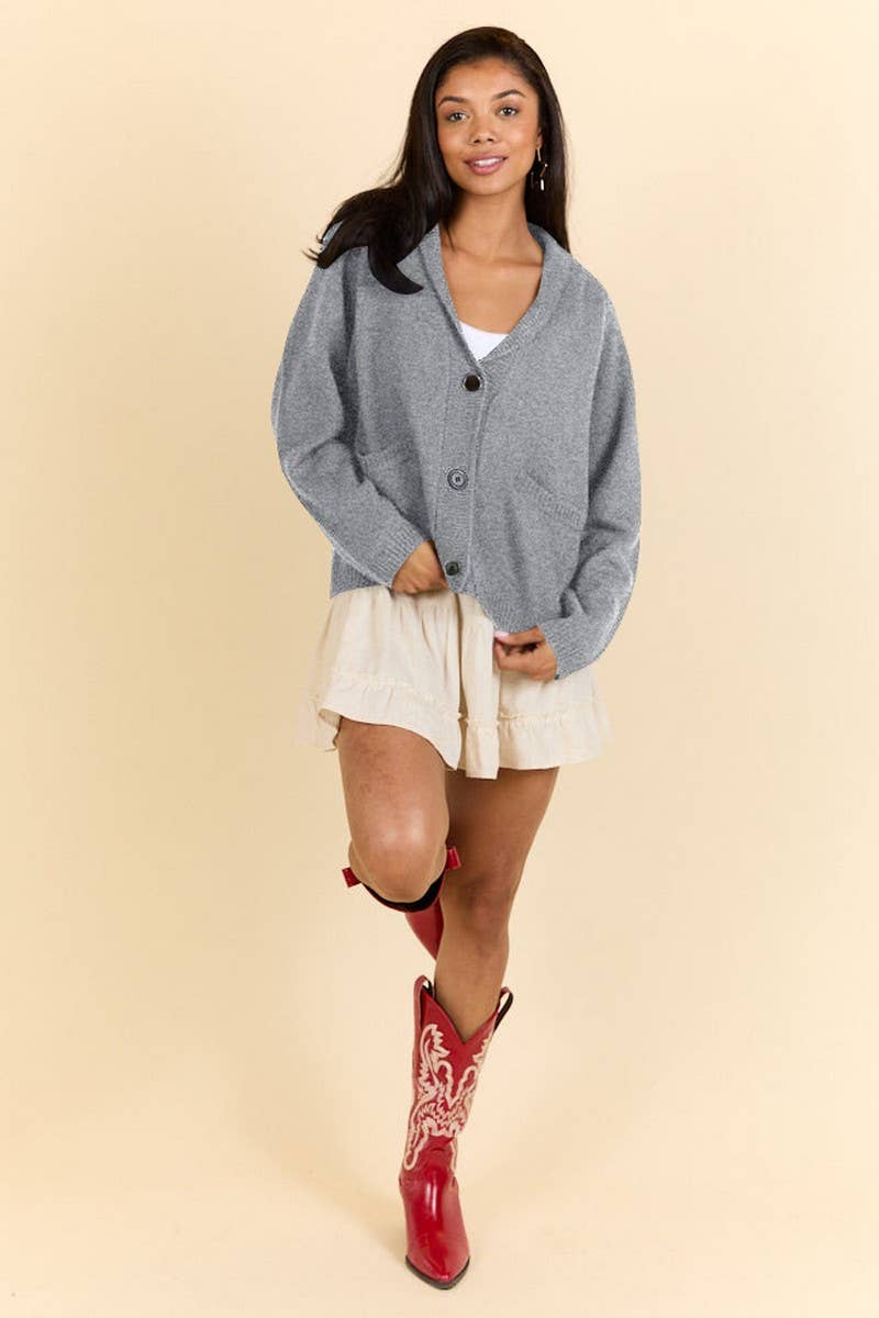 CWOCAL2360_FLAG PRINT V-NECK LOOSE KNIT CARDIGAN SWEATER