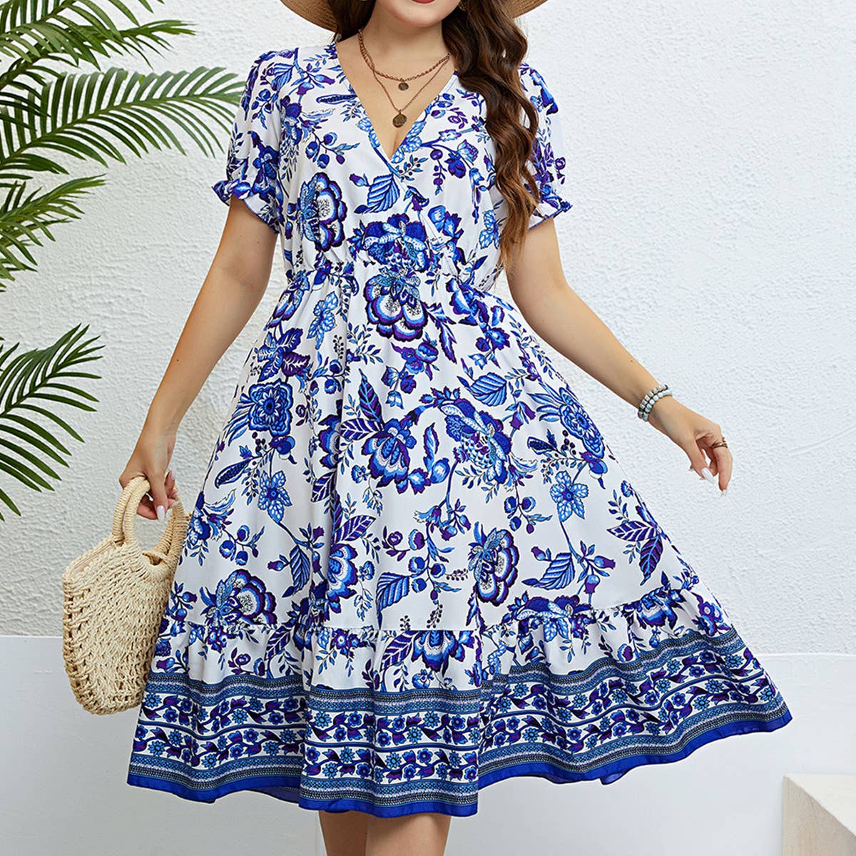 V neck fashion waist slimming dress_CWDSD3377