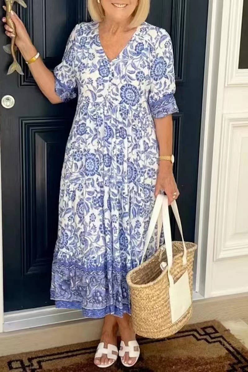 CWDMD01053_V-NECK FLORAL BEACH DRESS FOR A SEASIDE GETAWAY