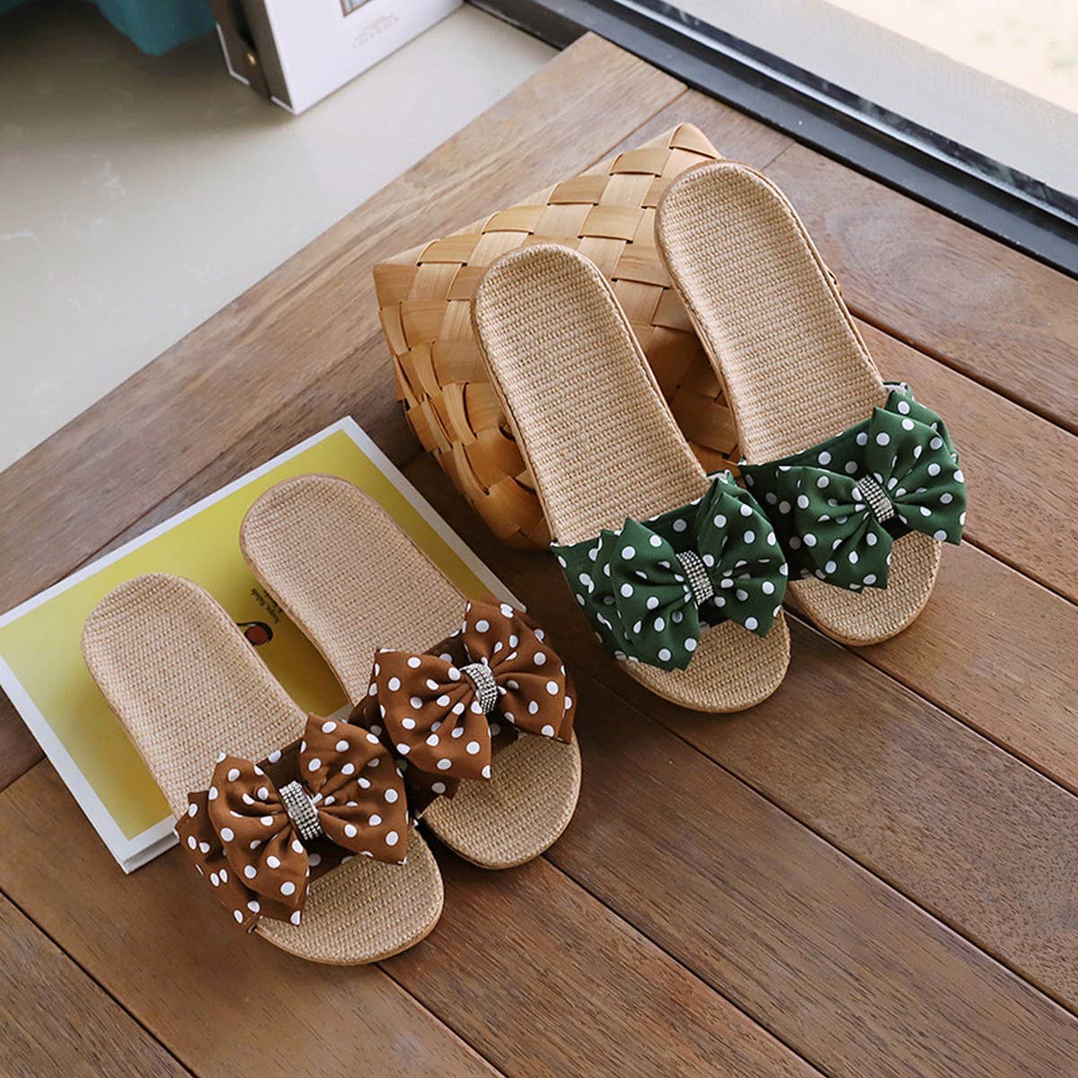 Bow Linen Summer Slippers Soft Sole, Breathable_CWSHF0188