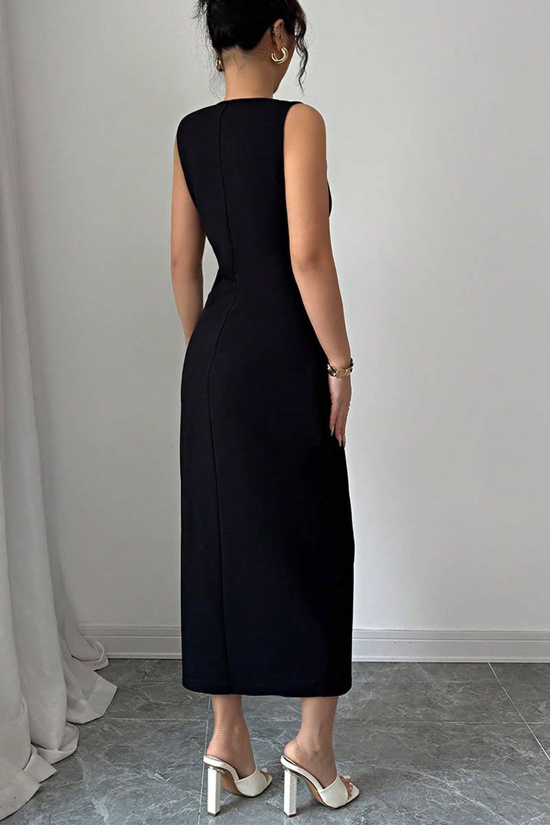 CWDMD5344_ELEGANT SLIM FIT BOW TIE BACK TANK DRESS